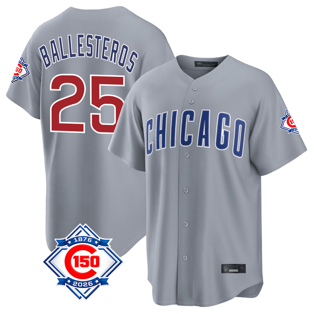 Chicago Cubs #25 Moises Ballesteros Player Gray HeidiMiller 150th Anniversary Home Game Stitched Jerseys