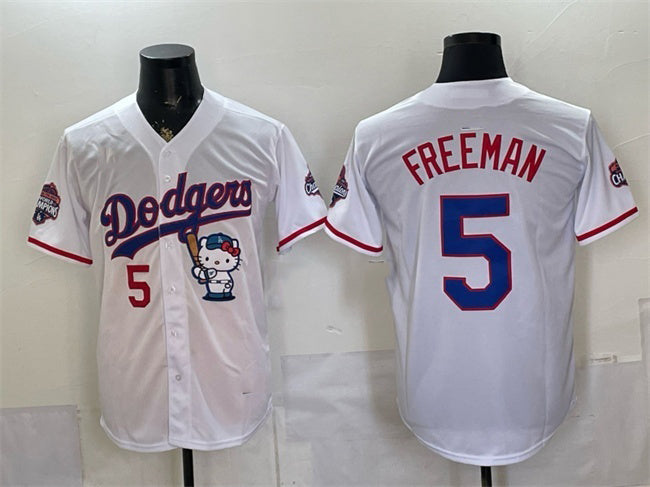 Los Angeles Dodgers #5 Freddie Freeman White HeidiMiller Hello Kitty Night 2025 World Series Champions Patch Stitched Jersey