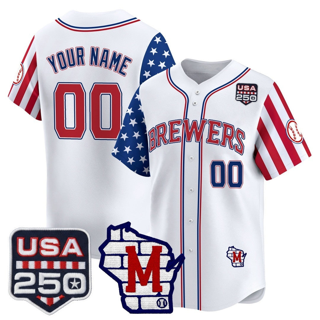 Custom Milwaukee Brewers America 250 Edition Vapor Premier Limited White HeidiMiller Stitched Jerseys