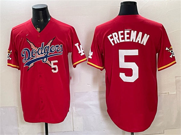 Los Angeles Dodgers x One Piece #5 Freddie Freeman Red HeidiMiller Vapor Premier Limited Stitched Jersey