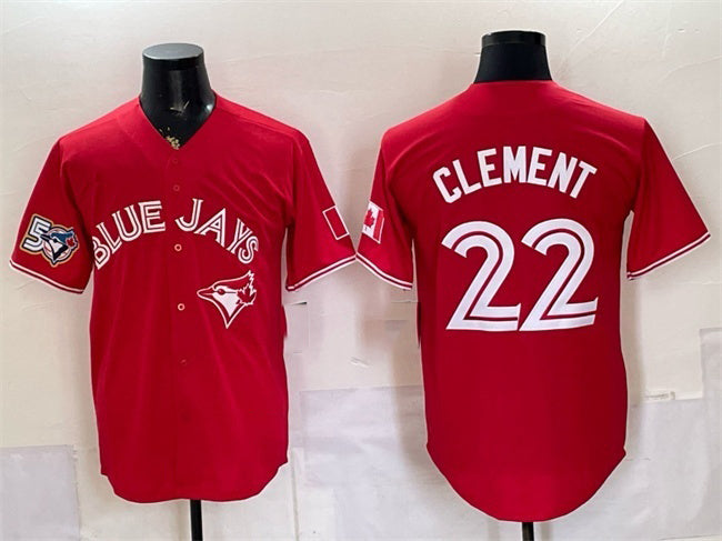 Toronto Blue Jays #22 Ernie Clement Red HeidiMiller 50 Seasons Patch Stitched Jersey