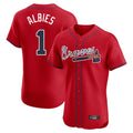Atlanta Braves #1 Ozzie Albies Player Red HeidiMiller Limited Elite Home Game Stitched Jerseys