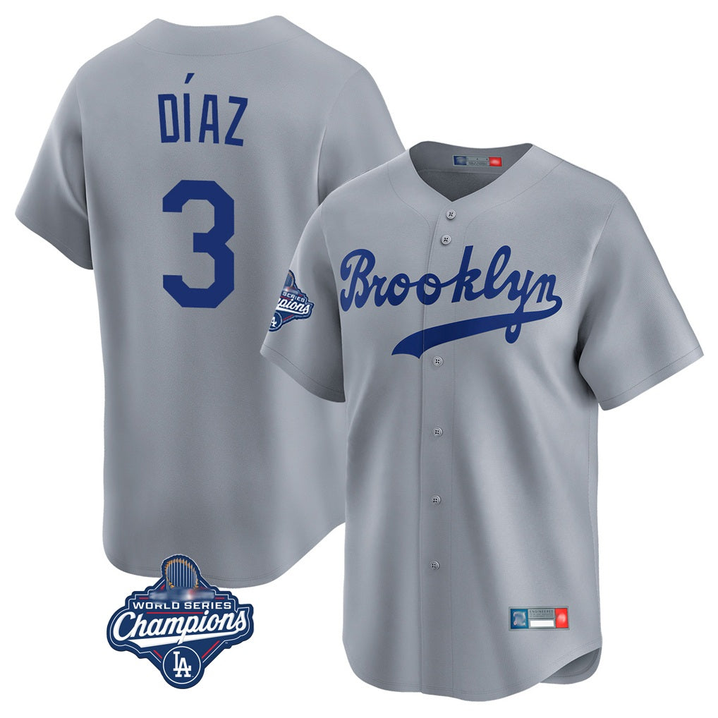 Los Angeles Dodgers #3 Edwin D¨ªaz Player Gray HeidiMiller World Series Meet Game Limited Home Stitched Jerseys