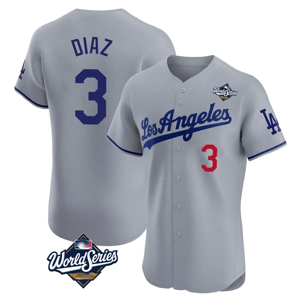 Los Angeles Dodgers #3 Edwin D¨ªaz Player Gray HeidiMiller World Series Limited Elite Home Stitched Jerseys