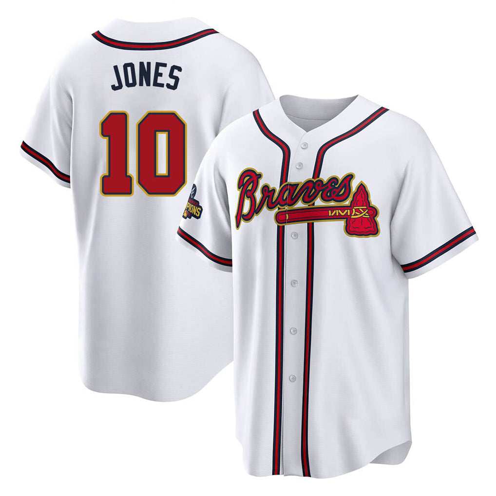 Atlanta Braves #10 Chipper Jones Player White Gold HeidiMiller Home Game Stitched Jerseys