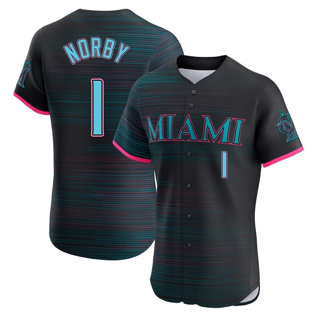 Miami Marlins #1 Connor Norby Player Black HeidiMiller City Connect Home Limited Elite Stitched Jerseys