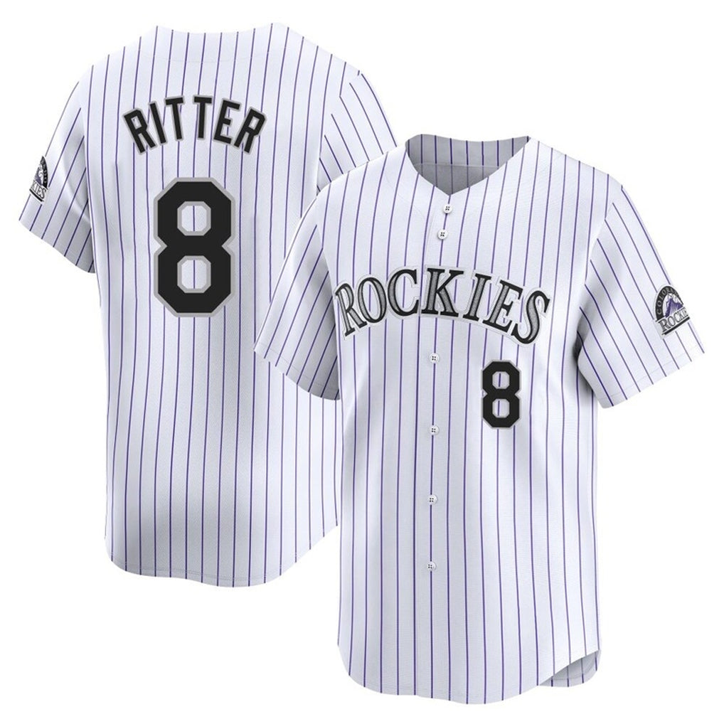 Colorado Rockies #8 Ryan Ritter Player White HeidiMiller Limited Home Stitched Jerseys