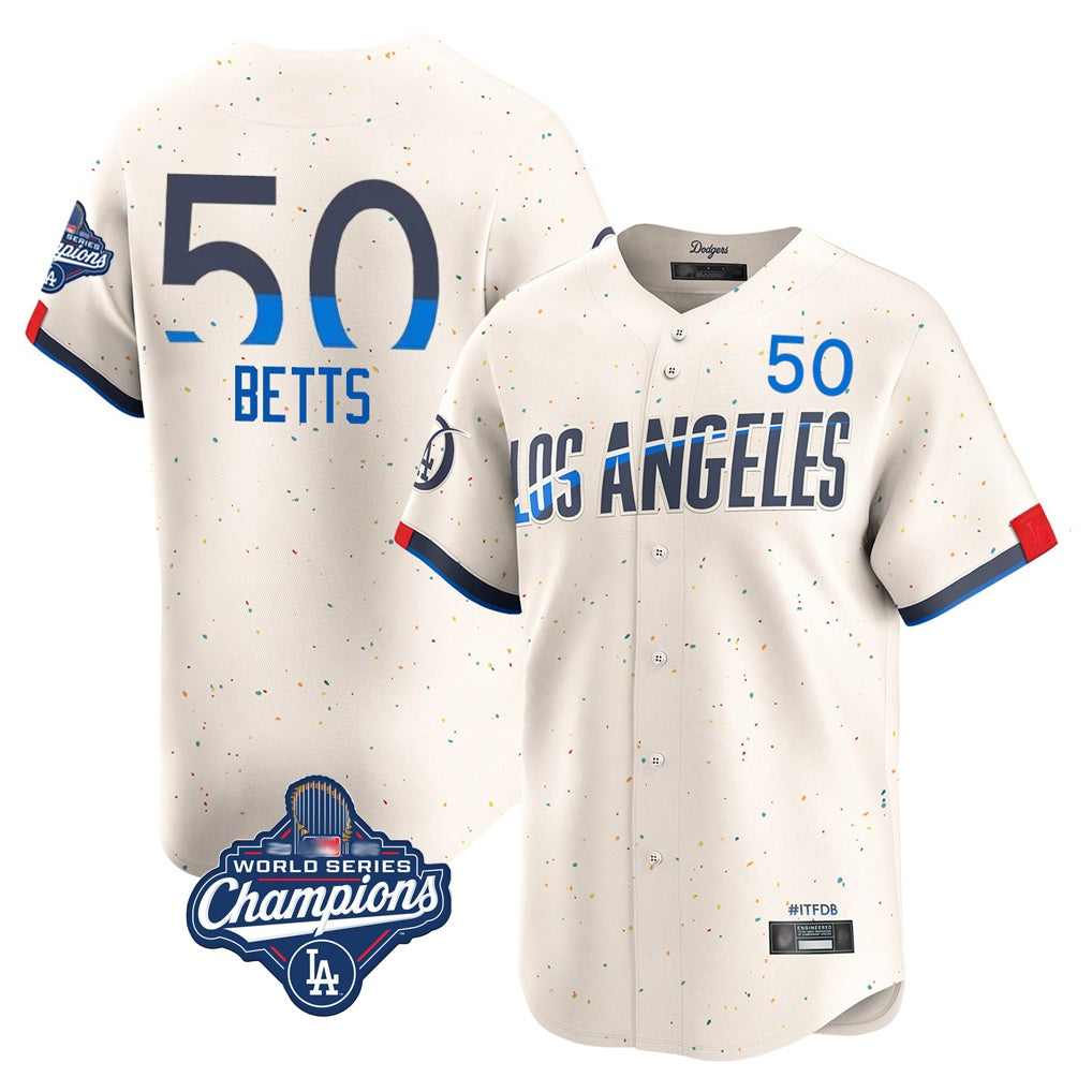 Los Angeles Dodgers #50 Mookie Betts Player Cream HeidiMiller World Series Meet City Connect Limited Home Stitched Jerseys