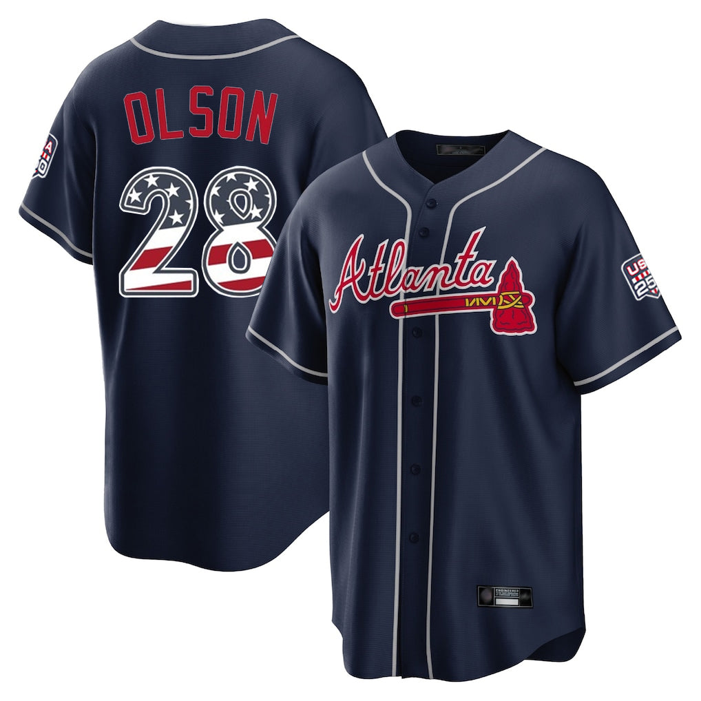 Atlanta Braves #28 Matt Olson Player Navy HeidiMiller USA 250 Fourth Of July Limited Home Game Stitched Jerseys