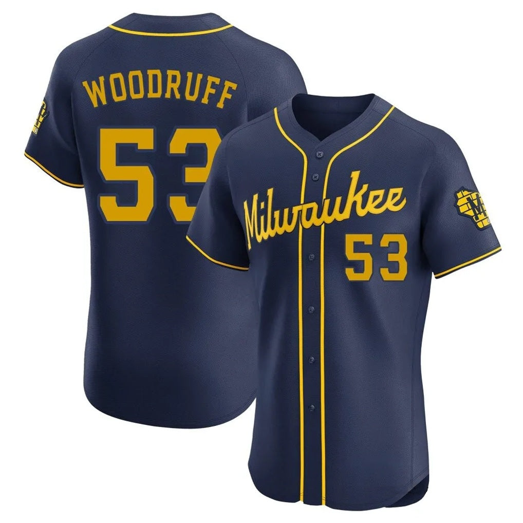 Milwaukee Brewers #53 Brandon Woodruff Player Navy HeidiMiller Home Limited Elite Stitched Jerseys