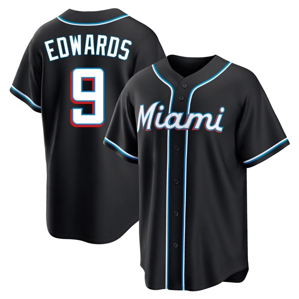 Miami Marlins #9 Xavier Edwards Player Black HeidiMiller Fashion Out Home Game Stitched Jerseys
