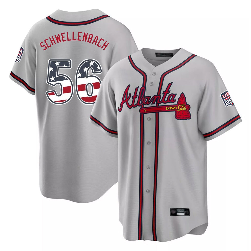 Atlanta Braves #56 Spencer Schwellenbach Player Gray HeidiMiller USA 250 Fourth Of July Limited Home Game Stitched Jerseys