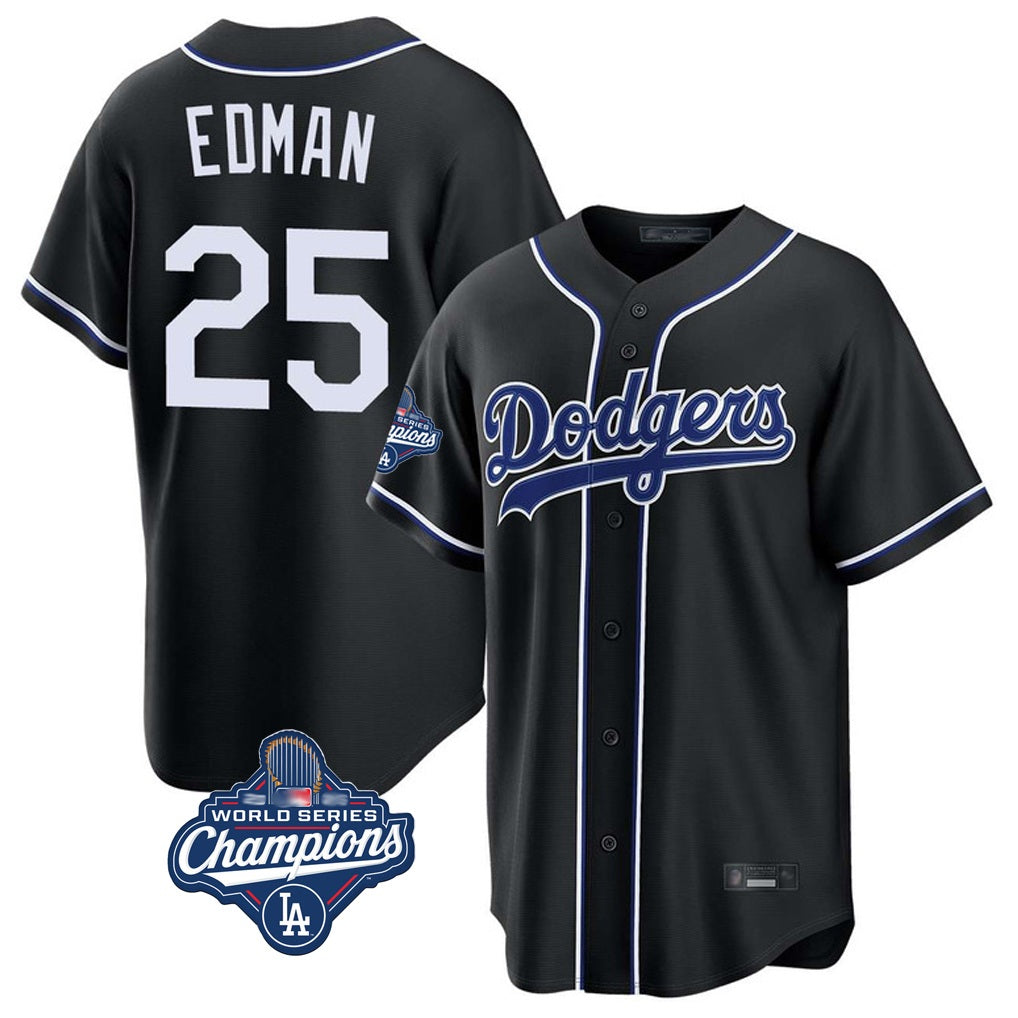 Los Angeles Dodgers #25 Tommy Edman Player Black HeidiMiller World Series Meet Carbon Limited Home Stitched Jerseys