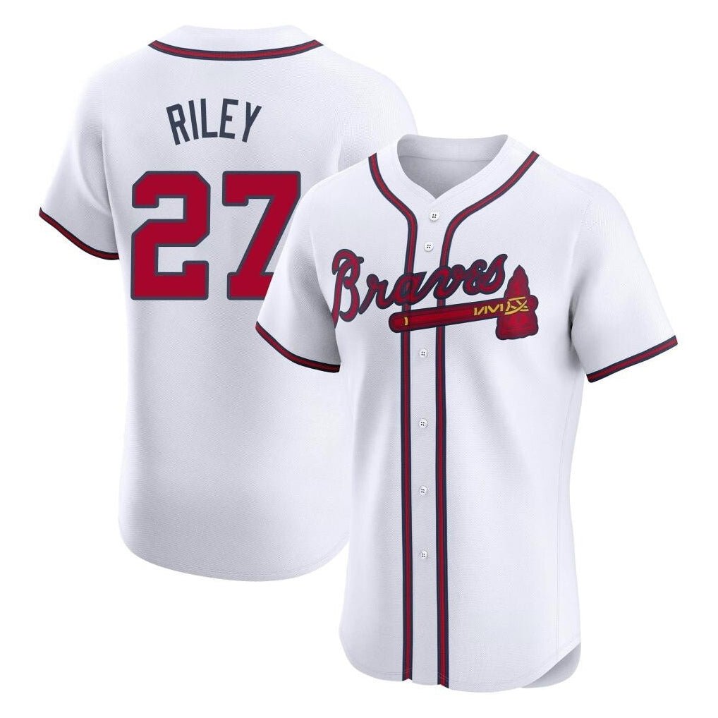 Atlanta Braves #27 Austin Riley Player White HeidiMiller Limited Elite Home Game Stitched Jerseys