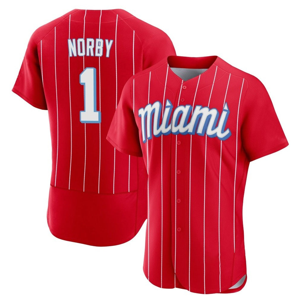 Miami Marlins #1 Connor Norby Player Red HeidiMiller City Connect Home Limited Elite Stitched Jerseys