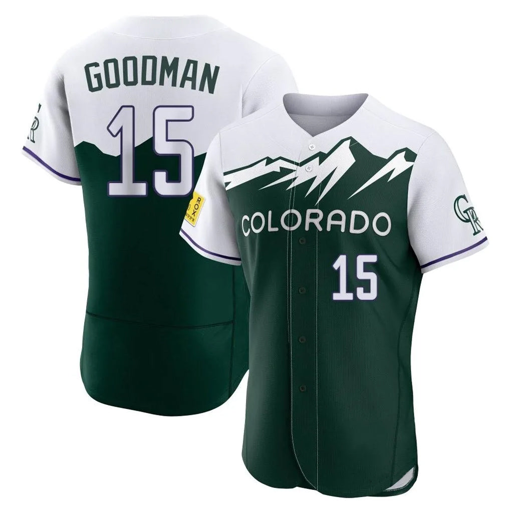 Colorado Rockies #15 Hunter Goodman Player Green HeidiMiller City Connect Limited Elite Home Stitched Jerseys