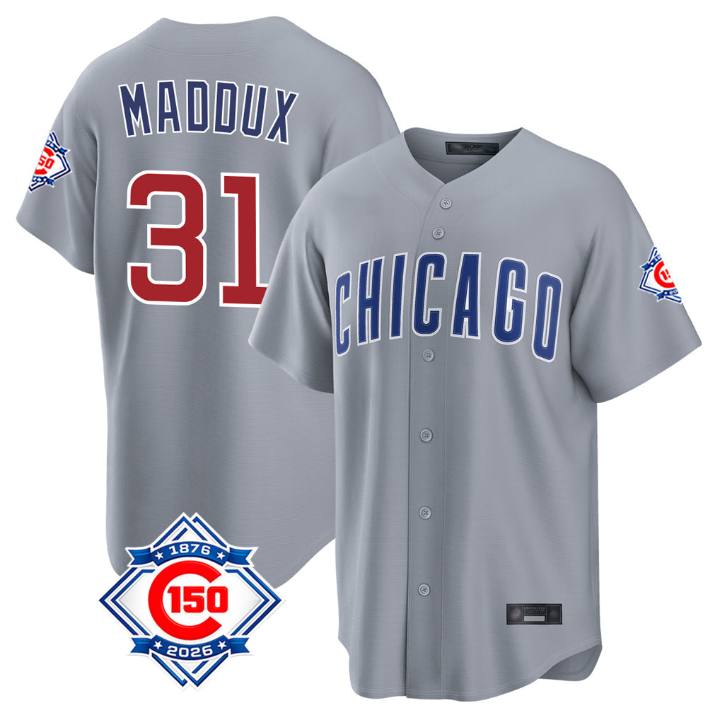 Chicago Cubs #31 Greg Maddux Player Gray HeidiMiller 150th Anniversary Home Game Stitched Jerseys