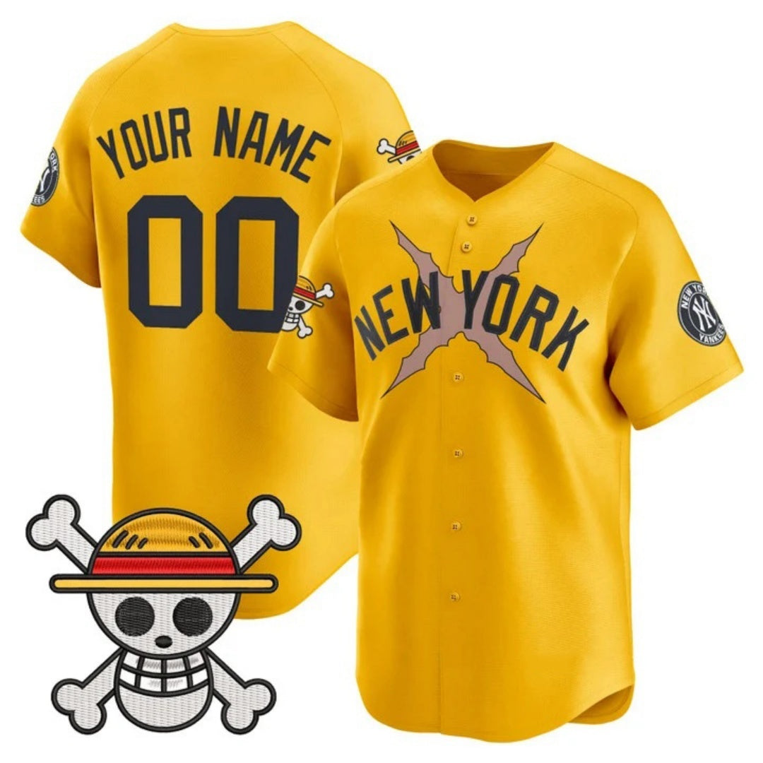 Custom New York Yankees x One Piece Gold HeidiMiller Vapor Premier Limited Jersey - Stitched