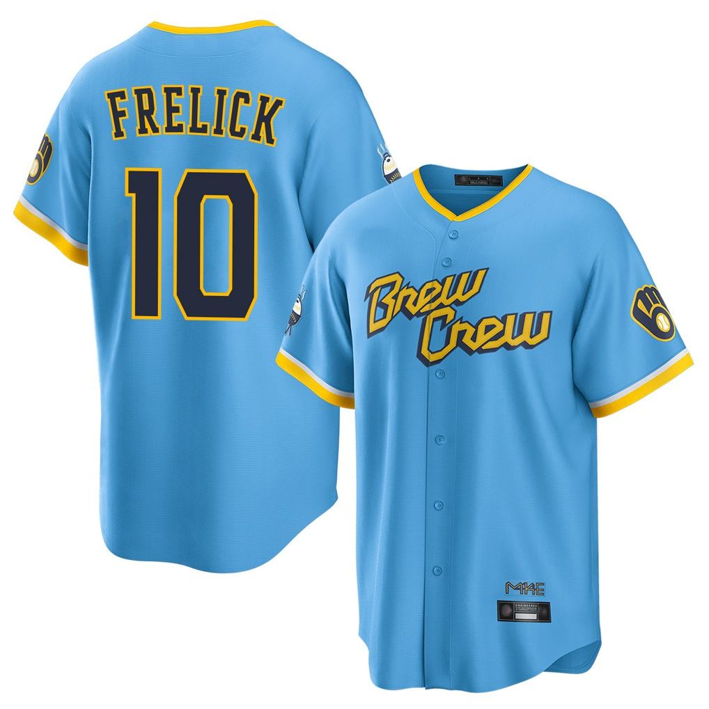 Milwaukee Brewers #10 Sal Frelick Player Light Blue HeidiMiller City Connect Home Game Stitched Jerseys