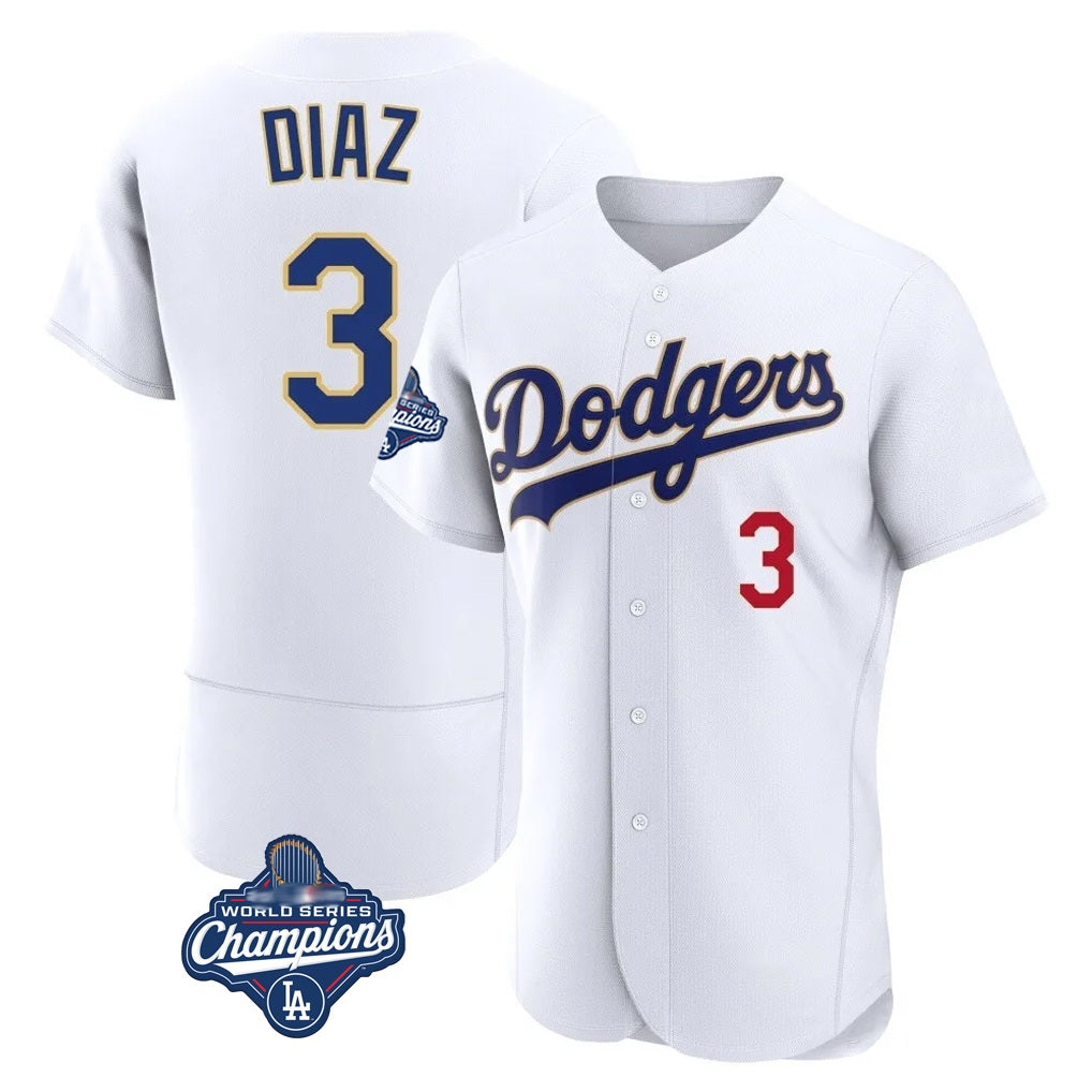 Los Angeles Dodgers #3 Edwin D¨ªaz Player Gold White HeidiMiller World Series Meet 2026 Collection Stadium Limited Elite Stitched Jerseys