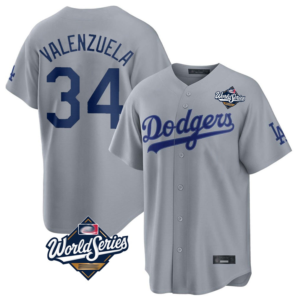 Los Angeles Dodgers #34 Fernando Valenzuela Player Gray HeidiMiller World Series Game Stitched Jerseys