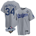 Los Angeles Dodgers #34 Fernando Valenzuela Player Gray HeidiMiller World Series Game Stitched Jerseys