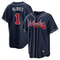 Atlanta Braves #1 Ozzie Albies Player Navy HeidiMiller Home Game Stitched Jerseys