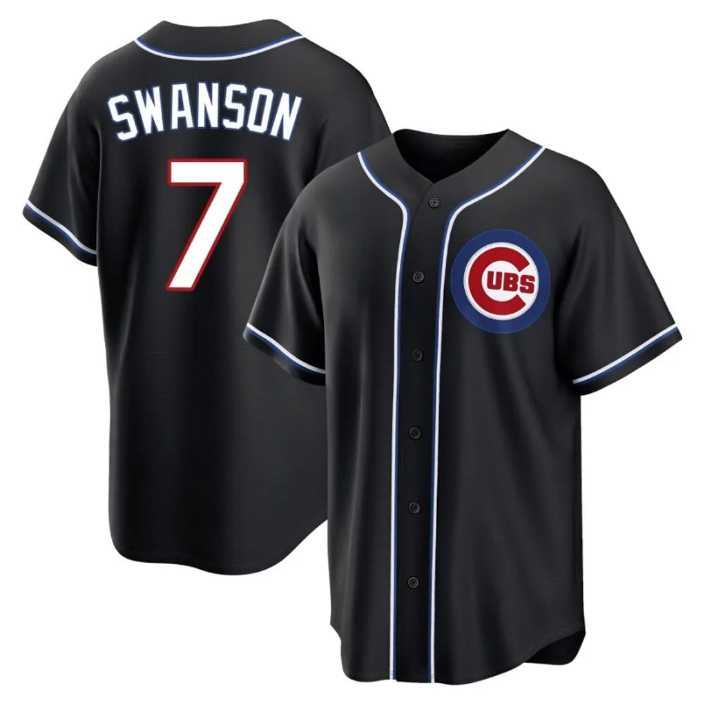 Chicago Cubs #7 Dansby Swanson Player Black HeidiMiller Fashion Out Game Stitched Jerseys
