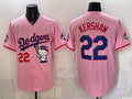 Los Angeles Dodgers #22 Clayton Kershaw Pink HeidiMiller Hello Kitty Night 2025 World Series Champions Patch Stitched Jersey