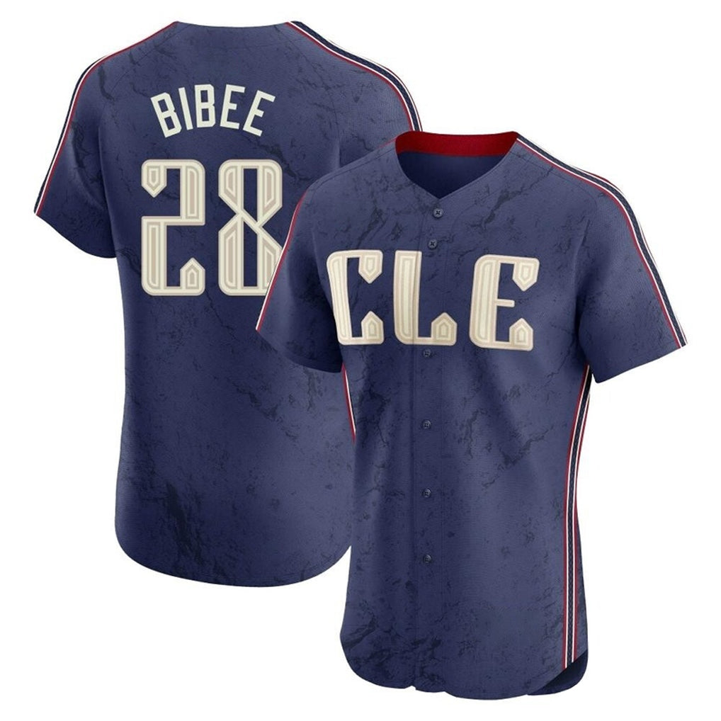 Cleveland Guardians #28 Tanner Bibee Player Navy HeidiMiller City Connect Limited Elite Home Stitched Jerseys