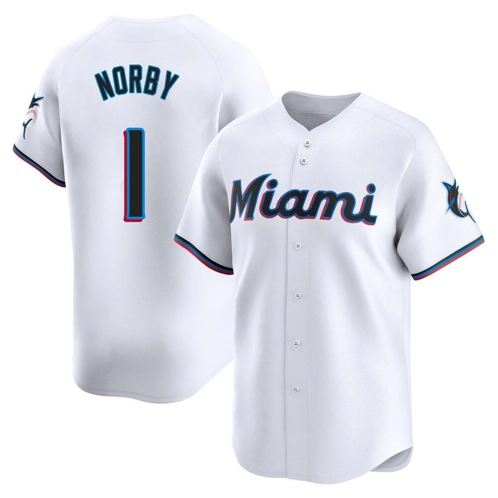 Miami Marlins #1 Connor Norby Player White HeidiMiller Home Limited Stitched Jerseys