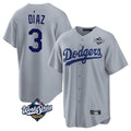 Los Angeles Dodgers #3 Edwin D¨ªaz Player Gray HeidiMiller World Series Game Stitched Jerseys