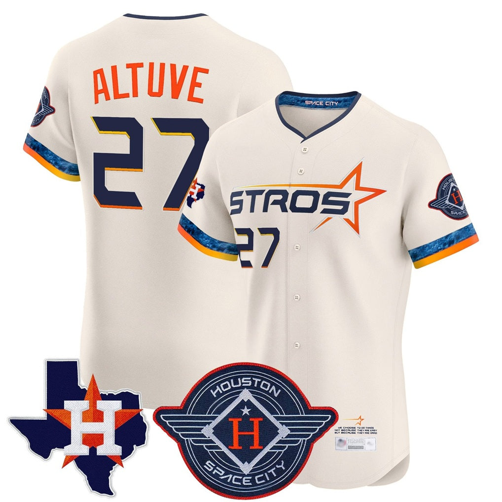 Houston Astros #27 Jose Altuve Player Cream HeidiMiller City Connect Texas Patch Vapor Premier Limited Elite Home Stitched Jerseys