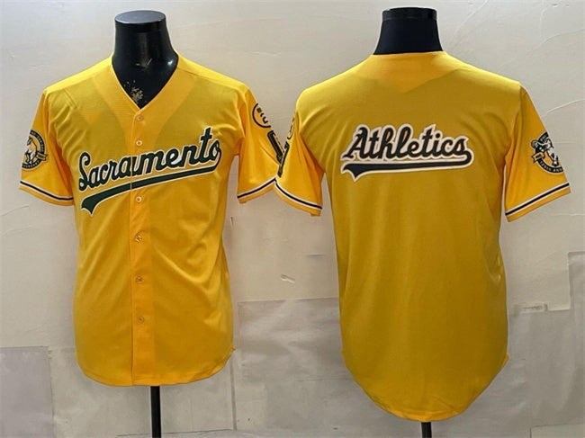 Oakland Athletics Team Big Logo 2026 Yellow HeidiMiller Alternate Sacramento Celebrating 125 Years Vapor Limited Stitched Jerseys