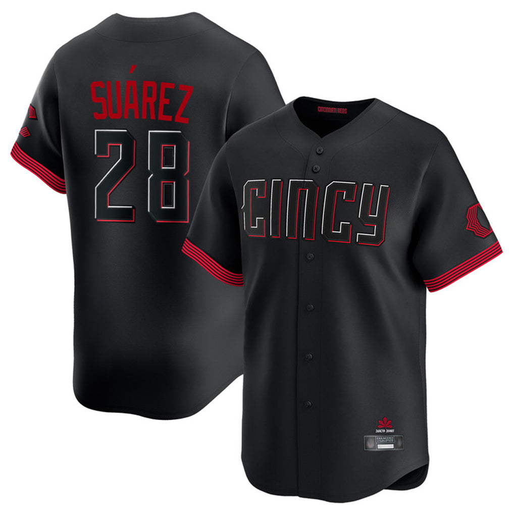 Cincinnati Reds #28 Eugenio Su¨¢rez Player Black HeidiMiller City Connect Home Limited Stitched Jerseys