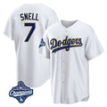 Los Angeles Dodgers #7 Blake Snell Player Gold White HeidiMiller World Series Meet Home Game Stitched Jerseys