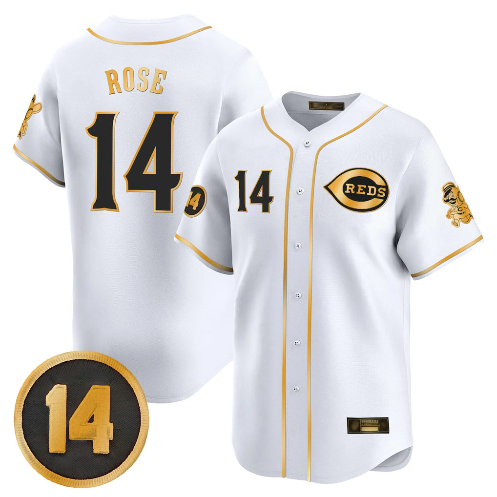 Cincinnati Reds #14 Pete Rose Player White-Gold HeidiMiller Vapor Premier Limited Home Stitched Jerseys