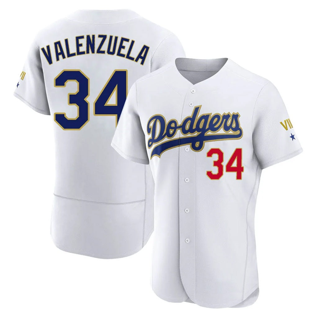 Los Angeles Dodgers #34 Fernando Valenzuela Player Gold White HeidiMiller 2026 Collection Stadium Limited Elite Stitched Jerseys