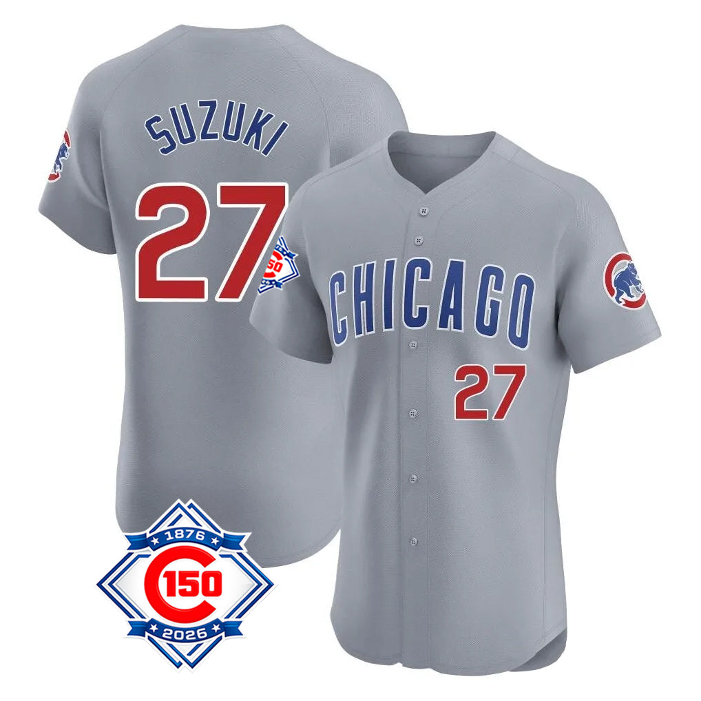 Chicago Cubs #27 Seiya Suzuki Player Gray HeidiMiller Road 150th Anniversary Limited Elite Home Stitched Jerseys