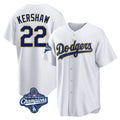 Los Angeles Dodgers #22 Clayton Kershaw Player Gold White HeidiMiller World Series Meet 2026 Collection Stadium Game Stitched Jerseys