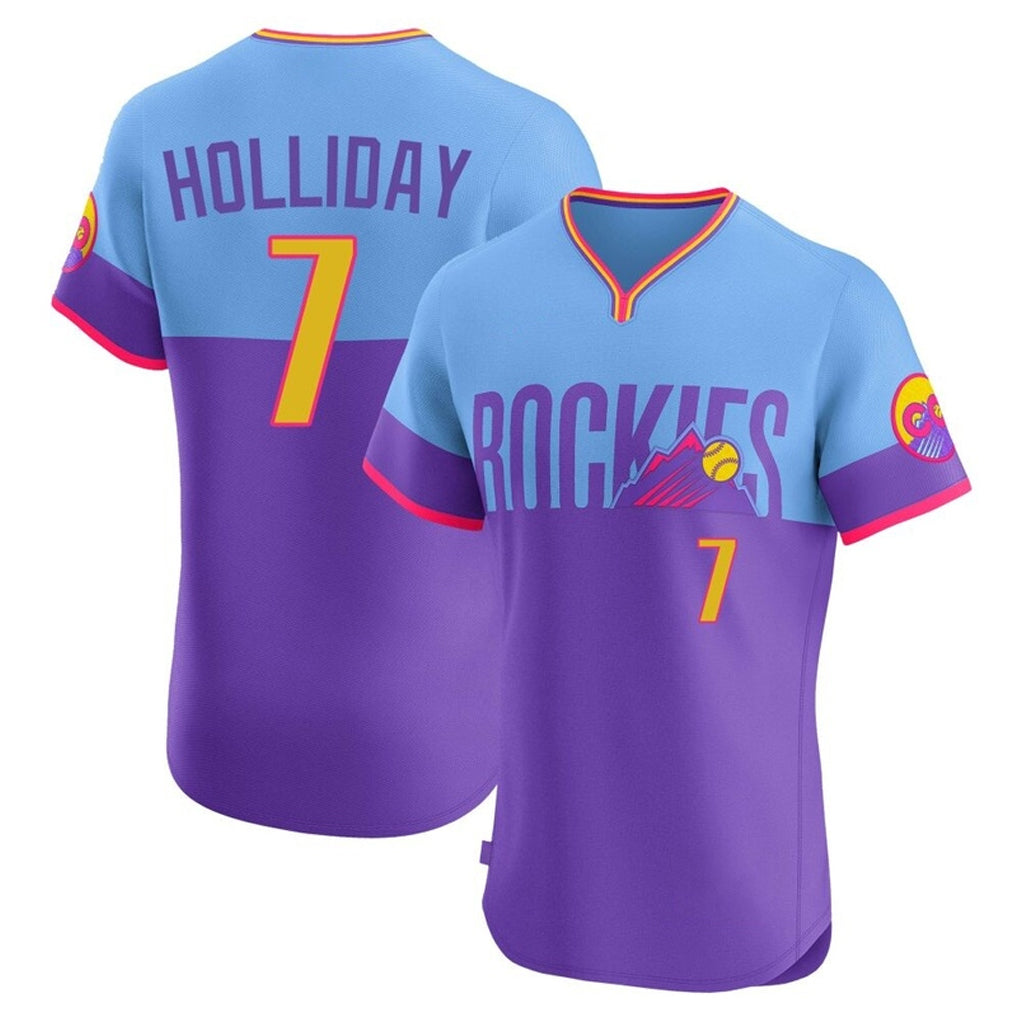 Colorado Rockies #7 Matt Holliday Player Purple-Light Blue HeidiMiller City Connect Limited Elite Home T-shirt Stitched Jerseys
