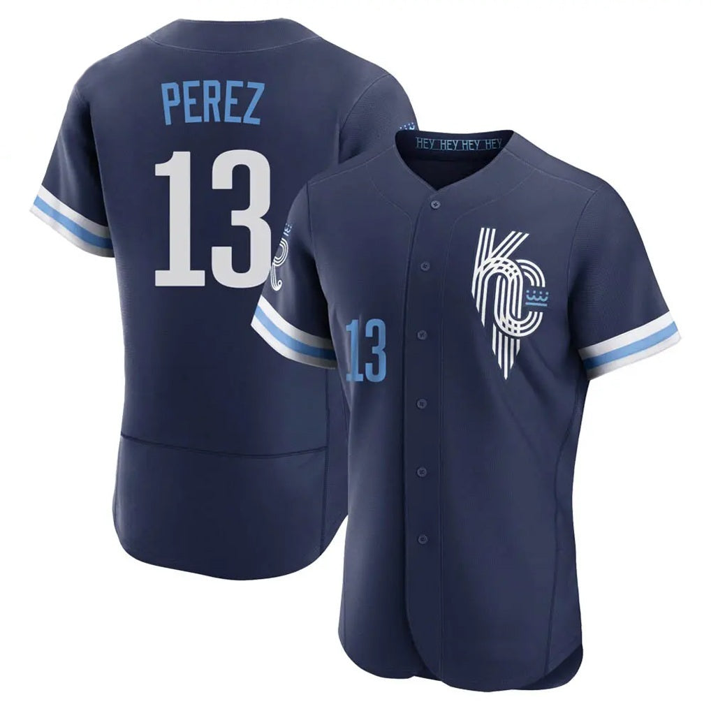 Kansas City Royals #13 Salvador Perez Player Navy HeidiMiller City Connect Limited Elite Home Stitched Jerseys