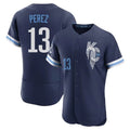 Kansas City Royals #13 Salvador Perez Player Navy HeidiMiller City Connect Limited Elite Home Stitched Jerseys