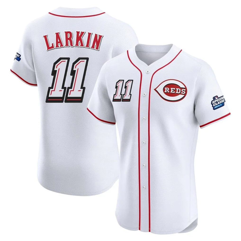 Cincinnati Reds #11 Barry Larkin Player White HeidiMiller Speedway Classic Limited Elite Home Stitched Jerseys