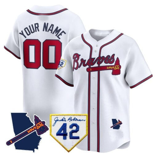 Custom Atlanta Braves 2024 Robinson & Georgia Patch Vapor Premier Limited Jersey ¨C White HeidiMiller