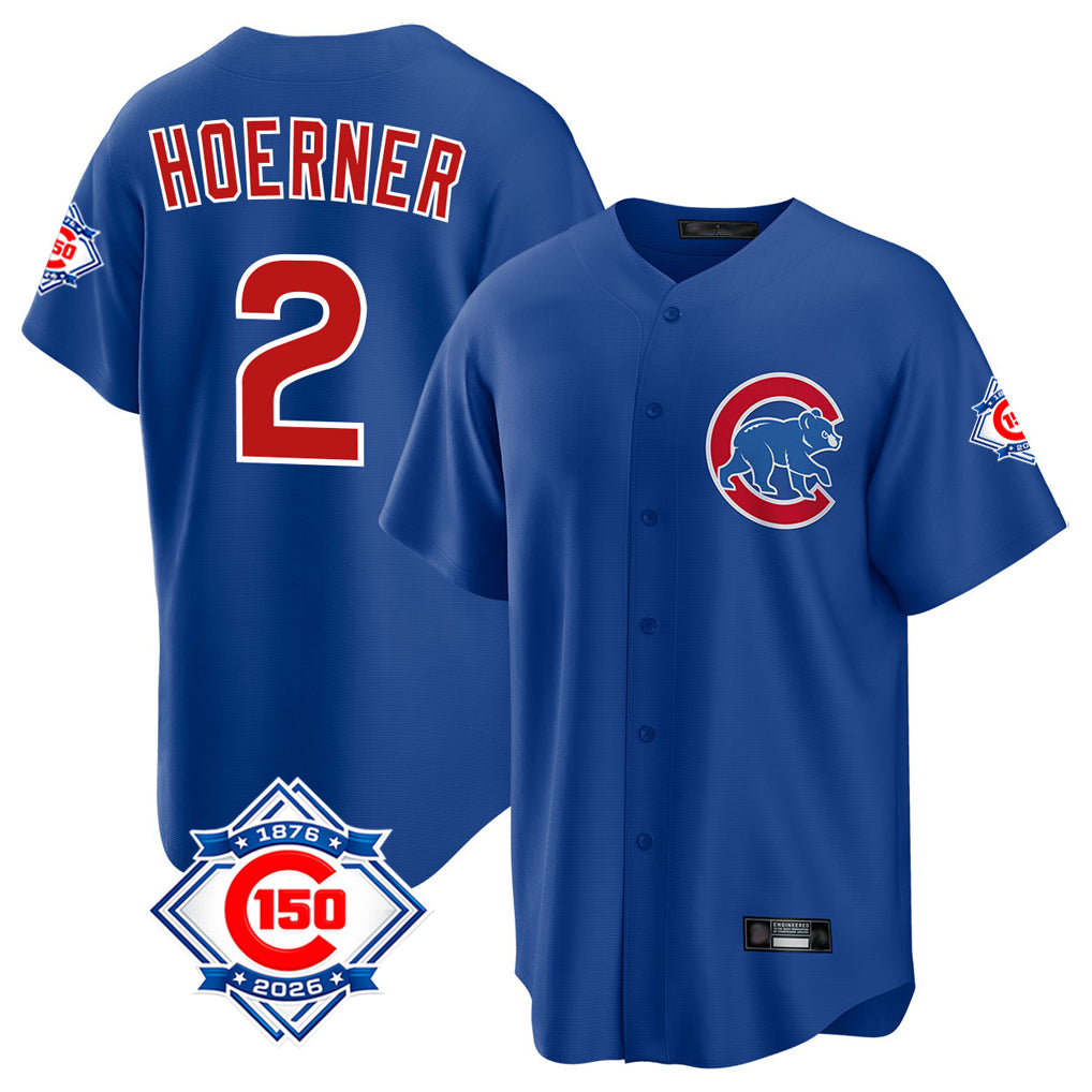 Chicago Cubs #2 Nico Hoerner Player Royal HeidiMiller 150th Anniversary Home Game Stitched Jerseys