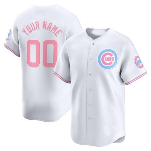 Custom Chicago Cubs Bubblegum Pink Vapor Premier Limited Jersey ¨C White HeidiMiller