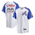 Atlanta Braves #99 Spencer Strider Player White HeidiMiller USA 250 Fourth Of July City Connect Home Game Stitched Jerseys