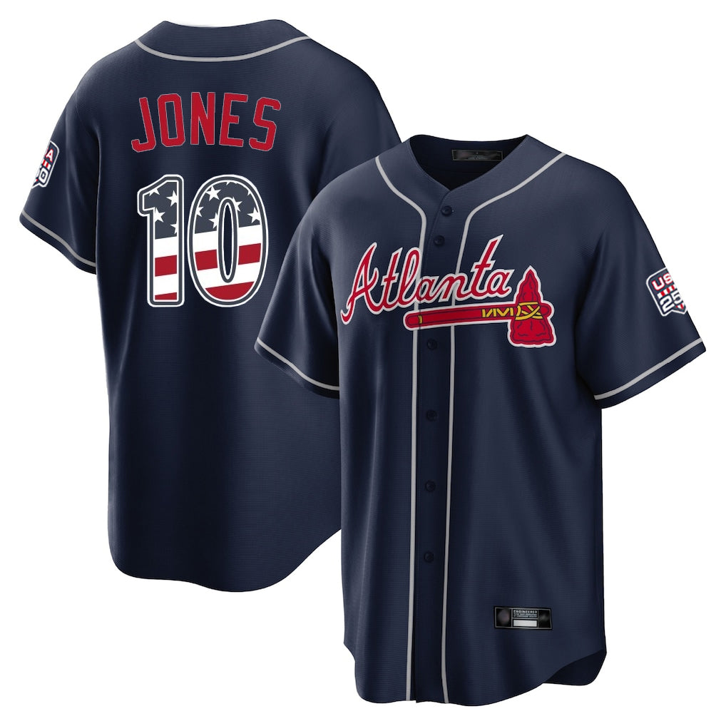 Atlanta Braves #10 Chipper Jones Player Navy HeidiMiller USA 250 Fourth Of July Limited Home Game Stitched Jerseys