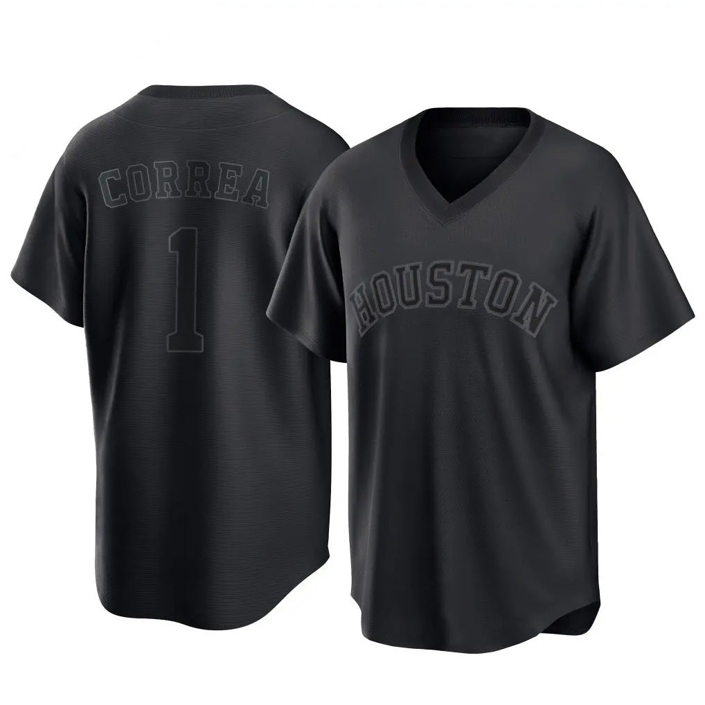 Houston Astros #1 Carlos Correa Player Black HeidiMiller Fashion T-shirt Home Game Stitched Jerseys